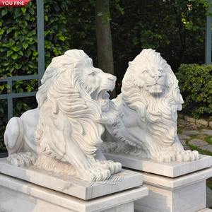 <span class=keywords><strong>Statue</strong></span> de Lion assis <span class=keywords><strong>en</strong></span> marbre sculpté à la main - Product Image 1
