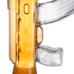 Decantador de botellas de vidrio hecho a mano, AK 47, botella en forma de pistola, decantador de whisky de cristal y juegos de gafas
