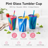 Gobelets en silicone sans BPA de 16 oz, incassables, écologiques, réutilisables, pour café, vin, bière, colorés