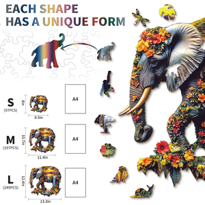 Jeu de puzzle en bois éducatif unique en forme d'éléphant irrégulier, 3 tailles S/M/L, pièces en forme d'animaux, puzzle jungle cascade pour adultes - Product Image 3