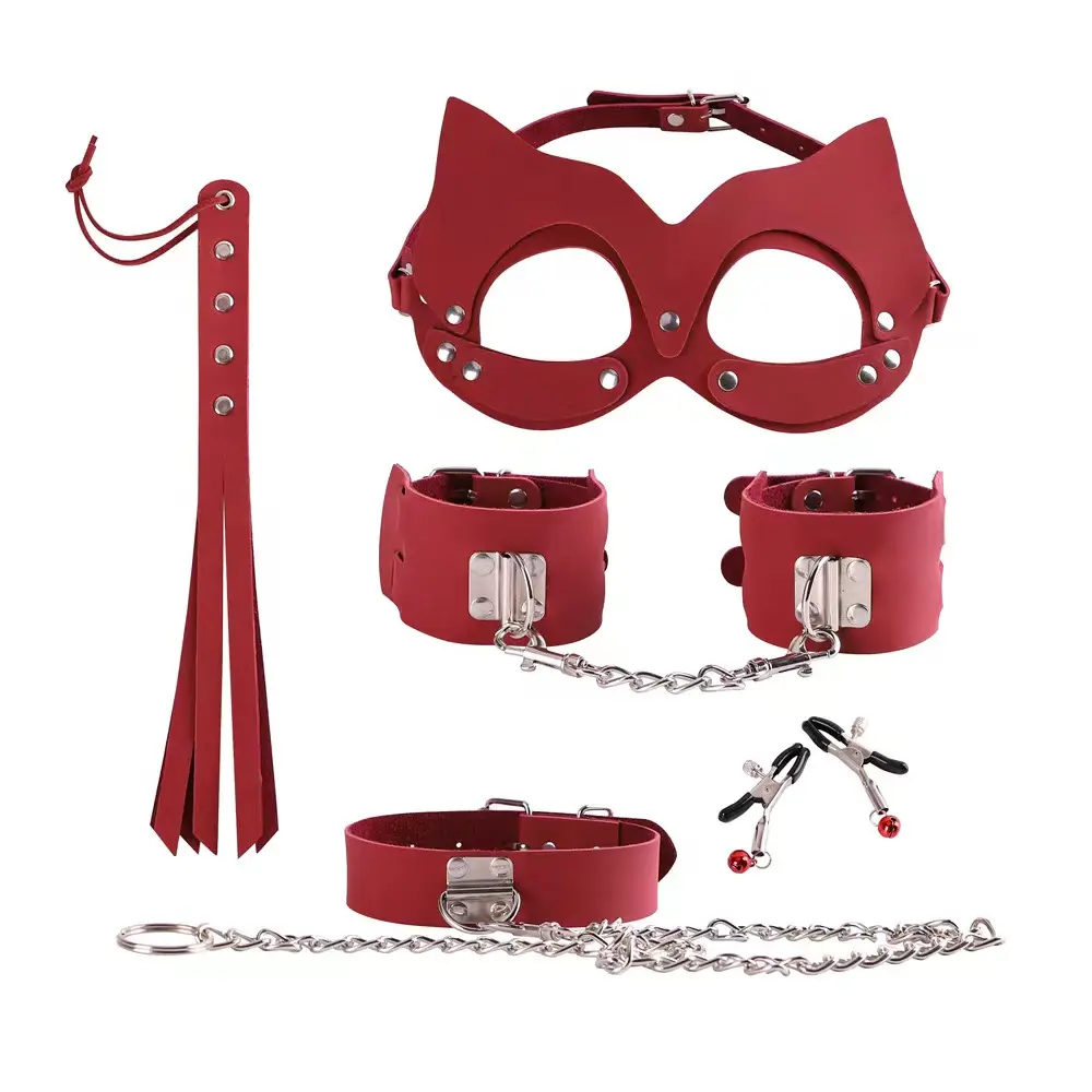 Hot Bán 5 Pcs Quan Hệ Tình Dục Sản Phẩm Khiêu Dâm Đồ Chơi Người Lớn BDSM Quan Hệ Tình Dục Bondage Set Còng Tay Núm Vú Kẹp Whip Cổ Áo Mặt Nạ Mắt Quan Hệ Tình Dục Đồ Chơi