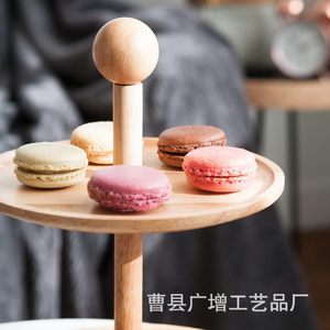 ขาตั้งขนมหวานไม้ทรงกลม ถาดไม้เนื้อแข็งสองชั้นสำหรับจัดเก็บขนมปาร์ตี้และขนมอบ ชั้นวางโชว์สีธรรมชาติ - Product Image 3
