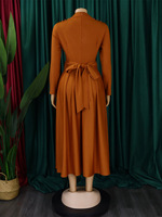 Nouvel arrivage Robes formelles grande taille pour femmes africaines Vêtements de couleur unie Swing perlé à manches longues pour l'automne