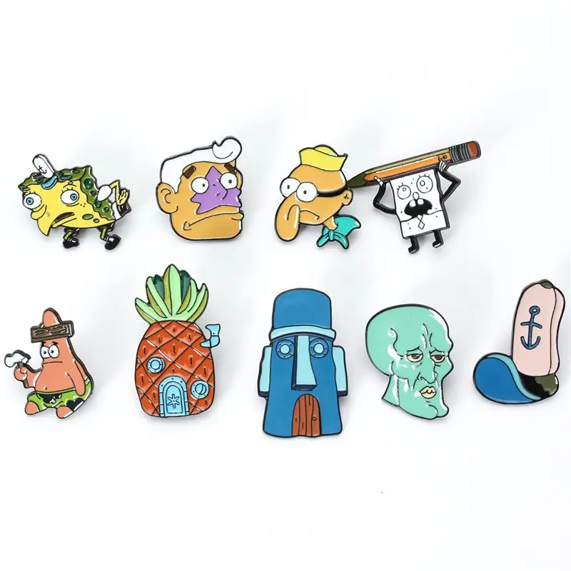 SpongeBob SquarePants Holding Pencil Chest Pin Patrick Squidward Mermaid Man Personalized Fashion Trend Brooch Badge Clip Cute