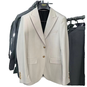 Veste de costume homme beige clair à revers cranté, simple boutonnage, deux boutons, coupe classique, uniforme de bureau pour homme - Product Image 1