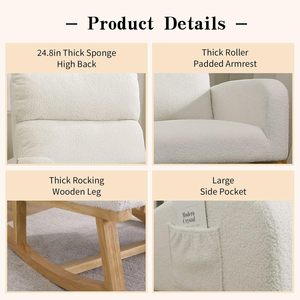 Morden Sherpa mamma che allatta sedia a <span class=keywords><strong>dondolo</strong></span> tessuto in velluto bianco accento sedia a <span class=keywords><strong>dondolo</strong></span> vivaio con schienale alto - Product Image 4
