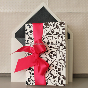 2025 New arrivals trống dập nổi thiệp chúc mừng và đơn giản phong bì với màu đen lót sang trọng Ribbon handmade thẻ giấy - Product Image 3