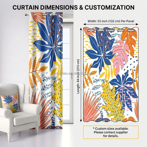 Rideaux occultants à feuilles tropicales, imprimé jungle coloré, impression 3D, isolation thermique, réduction du bruit, œillets, 100% polyester - Product Image 3