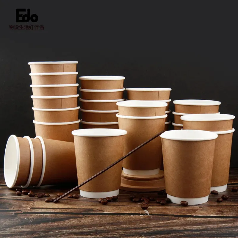 OEM ODM Logo kustom Biodegradable 4-12oz PE dinding tunggal kualitas tinggi grosir kertas Kraft cangkir kopi untuk minuman dingin/panas