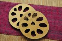 Posavasos de Bambú Natural Hecho a Mano, Diseño de Raíz de Loto, Resistente al Calor, con Pinzas para Té