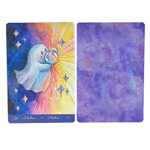 Cartas de <span class=keywords><strong>Tarot</strong></span> con bordes de lámina holográfica de láser púrpura personalizadas al por mayor, naipes de póquer de oro brillante, papel impreso con logotipo personalizable - Product Image 2