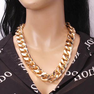 Collar de cadena gruesa estilo europeo-americano, de aleación de zinc, color dorado, para fiesta, cadena corta para clavícula, estilo INS moderno para mujer - Product Image 3