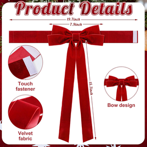 2 piezas de lazos de terciopelo rojos navideños para cortinas con velcro, decoración para el hogar, eventos de bodas y fiestas - Product Image 2