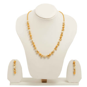 Elegant gold plated <b>pearl</b> bead <b>necklace</b> set with matching <b>earrings</b> traditional Indian jewelry for women wedding festive wear - Product Image 1