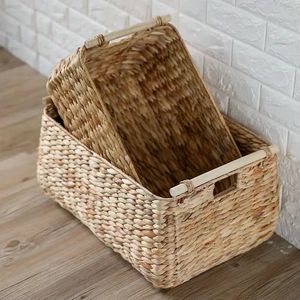 Eco Friendly Boho <b>Small</b> Rectangular Water Hyacinth Bamboo Woven Storage Trunk <b>Basket</b> With <b>Handle</b> Bulk Vietnam Export - Product Image 4