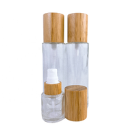 Botol Semprot Kosmetik Kaca Buram dengan Tutup Kayu Bambu, Ukuran Kosong 30ml 50ml 60ml 80ml 100ml, untuk Lotion Semprot Halus