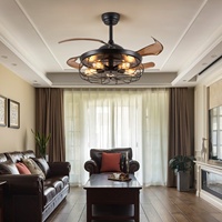 Ventilateur de plafond personnalisable style rétro ferme en fer noir DC 35W E26 avec lumière, pales et 6 vitesses pour chambre et appartement