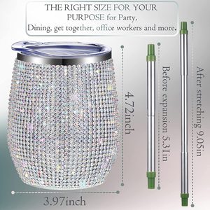 Bán Hàng Nóng 12Oz Blingbling Hình Rượu Vang Cốc Kid Mug Rhinestone Ánh Sáng Trọng Lượng Nóng Lạnh Nhiệt Nắp Nước Rượu Vang Bán Buôn - Product Image 2
