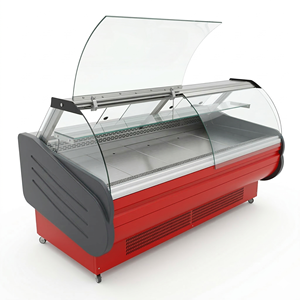 Vitrine réfrigérée commerciale blanche en verre courbé pour charcuterie, avec étagères en verre relevables, à poser sur comptoir, pour boucher - Product Image 4