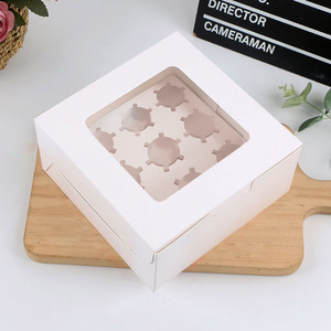 Hộp cupcake trắng 9 số có cửa sổ và chèn, 9x9x3 inch thích hợp cho bánh nướng xốp và bánh quy - Product Image 1