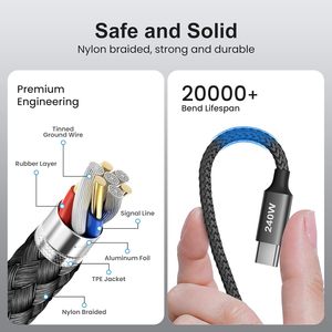 <span class=keywords><strong>Cable</strong></span> USB Tipo-C a Tipo-C <span class=keywords><strong>de</strong></span> 1M 2M, <span class=keywords><strong>Cable</strong></span> <span class=keywords><strong>de</strong></span> Carga Rápida PD y Transferencia <span class=keywords><strong>de</strong></span> Datos con Malla <span class=keywords><strong>de</strong></span> Protección para 15 16 17 Pro Max IOS - Product Image 5