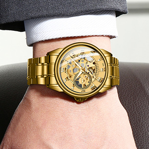 FNGEEN Automatic Mechanical Watch Gold Mesh Strap Hollow Out Design Men Women 30M Waterproof Stainless Steel Case - Product Image 2