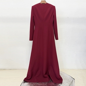 A11624 Abito da Sera Lussuoso <span class=keywords><strong>Bordeaux</strong></span> a <span class=keywords><strong>Maniche</strong></span> <span class=keywords><strong>Lunghe</strong></span> con Perline Fatte a Mano - Elegante <span class=keywords><strong>Vestito</strong></span> Lungo Formale per Matrimoni e Gala - Product Image 4