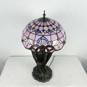 LongHuiJing Simple Pink Baroque Antique Stained Glass Table Lamp 16 Inch Wide E26 LED Desk Lamp - Product Image 6