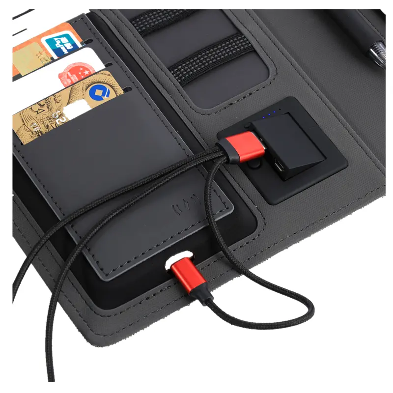 ホット販売a5レザーカバー再利用可能なノートブックビジネスオフィスギフトワイヤレス充電器ポートフォリオ