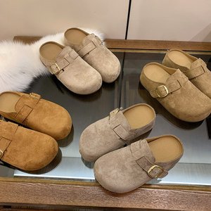 Mules en daim personnalisées pour femmes, sabots à bout fermé avec boucle réglable, chaussures plates confortables décontractées, vente en gros - Product Image 1