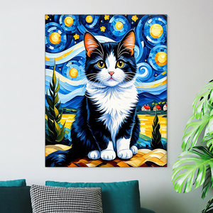 Venta caliente gato pintura por números <span class=keywords><strong>el</strong></span> gato <span class=keywords><strong>bajo</strong></span> <span class=keywords><strong>el</strong></span> <span class=keywords><strong>cielo</strong></span> estrellado pintura por números acrílico calidad Superior - Product Image 2
