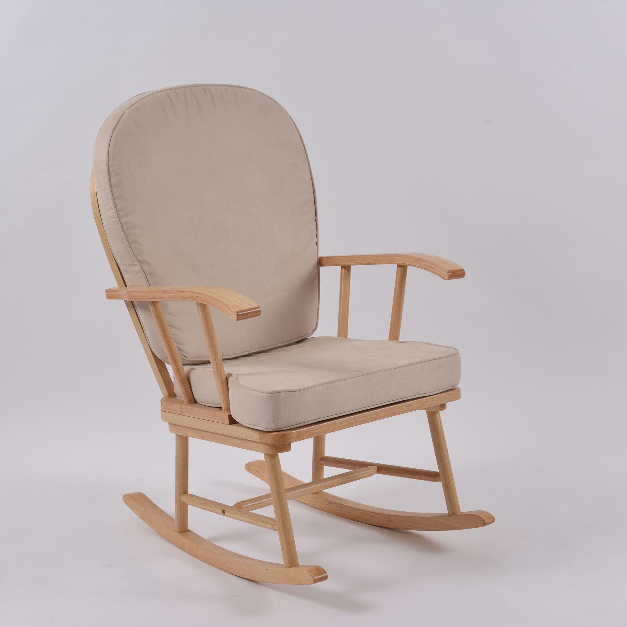 Milk White Fabric Arm-padded Wooden Rocking Chair