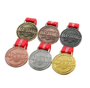 Medali Profesional Penjualan Pabrik Medali Olahraga 6 Warna Logam dengan Pita Gratis Medali Kompetisi Logo Kustom Ajaib