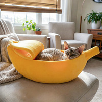 Lit pour animaux de compagnie créatif en forme de banane, en peluche, pour chat, hiver, chaud, dessin animé, nid pour animaux de compagnie, adapté aux chiens et aux chats, sensation de sécurité