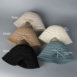 Chapeau Bob Tricoté d'Été pour Femme, Style Pêcheur, à Nœud et Fente Arrière, Couleur Unie, Jacquard, Rayé, Protection Solaire - Product Image 2