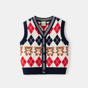2025 collection d'hiver nouveaux garçons col en v diamant gilet à simple boutonnage <span class=keywords><strong>pull</strong></span> tricoté pour enfants pour bébés en gros - Product Image 1