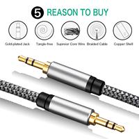 Câble auxiliaire en nylon tressé de 3.5mm 1 M, adaptateur d'entrée auxiliaire audio mâle à mâle pour casque, voiture, stéréos domestiques