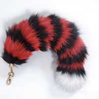 Porte-clés en fourrure de renard véritable fait main, grande taille, mignon, arc-en-ciel, avec grande queue, pour sac ou voiture