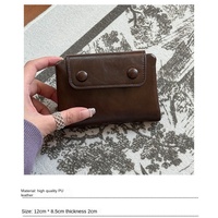 Dompet Pendek Wanita Korea Versi Baru PU Portabel Lembut Desain Garis Gelap Kancing Penutup Gaya Normcore untuk Pelajar Wanita Sehari-hari