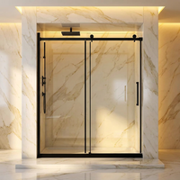 Porte de douche coulissante à double charnière avec cadre rectangulaire sans contour pour salle de sport, extérieur, hôtel, appartement