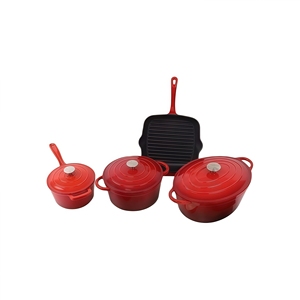 Panci Penggorengan, peralatan dapur besi cor 7 potong Enamel Set panci panggang Steak, panci sup, panci makanan laut, panci penggorengan untuk memasak - Product Image 2