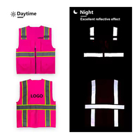 Gilet de sécurité réfléchissant fluorescent rouge haute visibilité avec poches personnalisées, fermetures éclair, logo ajustable