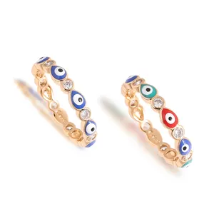 Many Evil Eyes Trendy Jewelry 18K Gold Plating Cubic Zirconia Evil Eyes Rings Colorful Oil Drip Eye Finger Ring