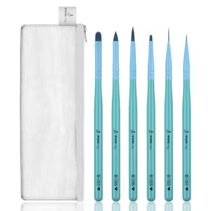 Juego de 6 Pinceles Profesionales para Uñas al por Mayor, con Mango de Madera de Abedul Azul y Pelo de Nylon, para Salón de Manicura - Product Image 1