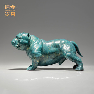 Juego de figuras de bulldog Copper And Gold Years, escultura de latón hecha a mano, decoración de escritorio para sala de estar - Product Image 5