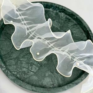 Vente directe d'usine, dentelle plissée en <span class=keywords><strong>organza</strong></span> perlée faite à la main de 11 cm, accessoires pour vêtements avec bordure en miroir et motif floral - Product Image 3
