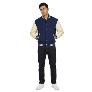 FINER THREADS Custom Made Design Men Varsity <b>Jacket</b> Stand Front Genuine Leather Customized Color Breathable Winter <b>Jacket</b> - Product Image 1