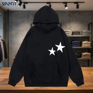 Sudadera con Capucha Oversize de Felpa para Otoño, 100% Algodón, Estampado Gráfico de Estrella de Cinco Puntas Negra, Logotipo Personalizado de Fábrica, Ropa Casual Urbana - Product Image 2