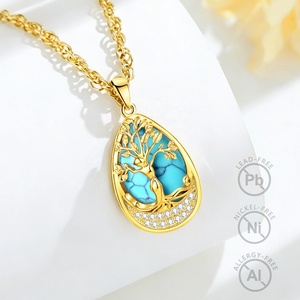 Nuova Collezione: Collana con Pendente a Goccia in Turchese Placcato <span class=keywords><strong>Oro</strong></span> 24K, Gioiello Boho Albero della Vita, Pietra Azzurra a Forma di Pera, Regalo - Product Image 4