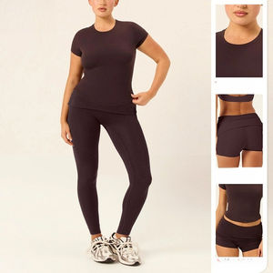 Conjunto Deportivo Personalizado LVD455 para Mujer, <span class=keywords><strong>Camiseta</strong></span> Deportiva de Compresión, Pantalones Cortos de Yoga con Cintura Elástica, Conjuntos de Yoga - Product Image 3